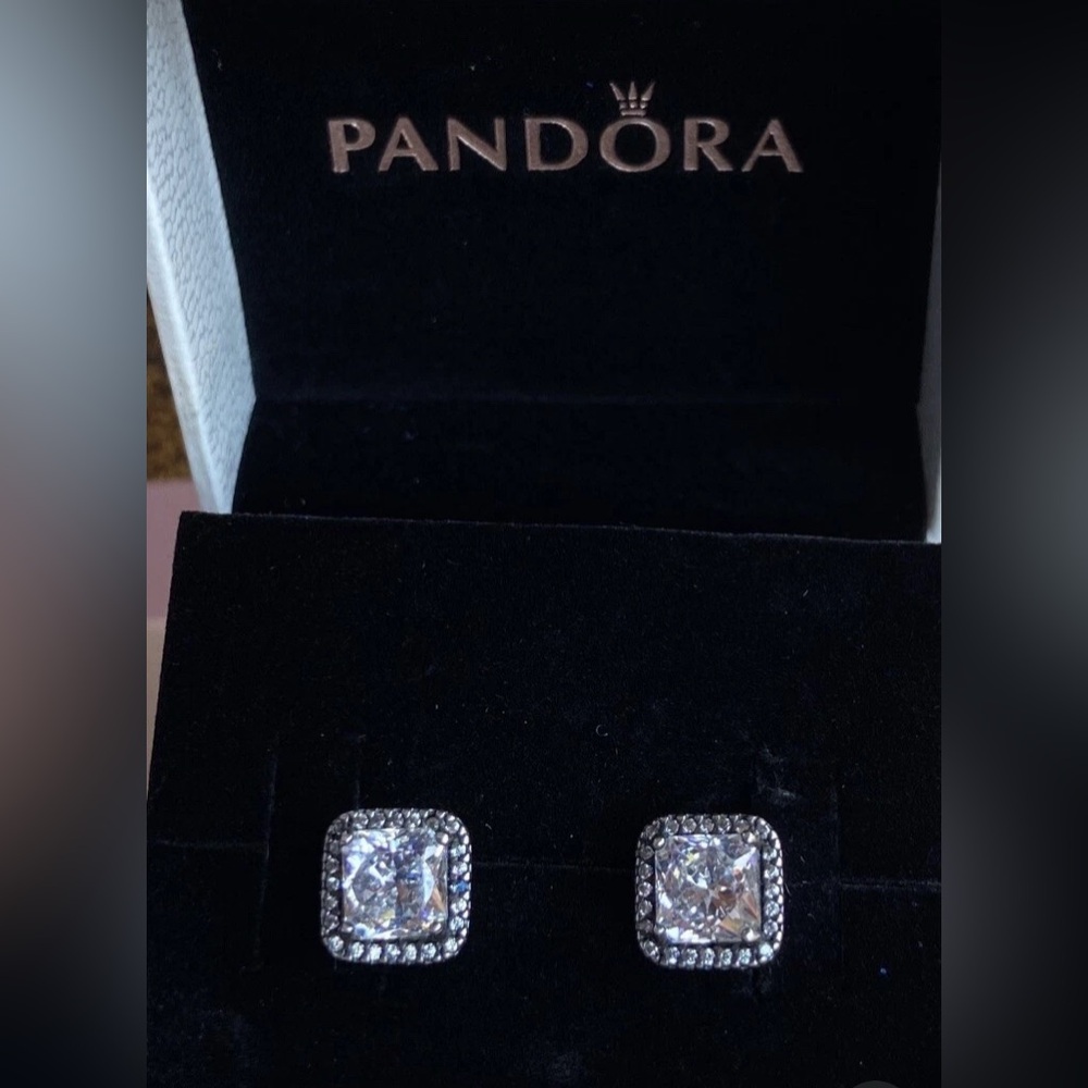 Pandora Sparkling Silver Square Earrings